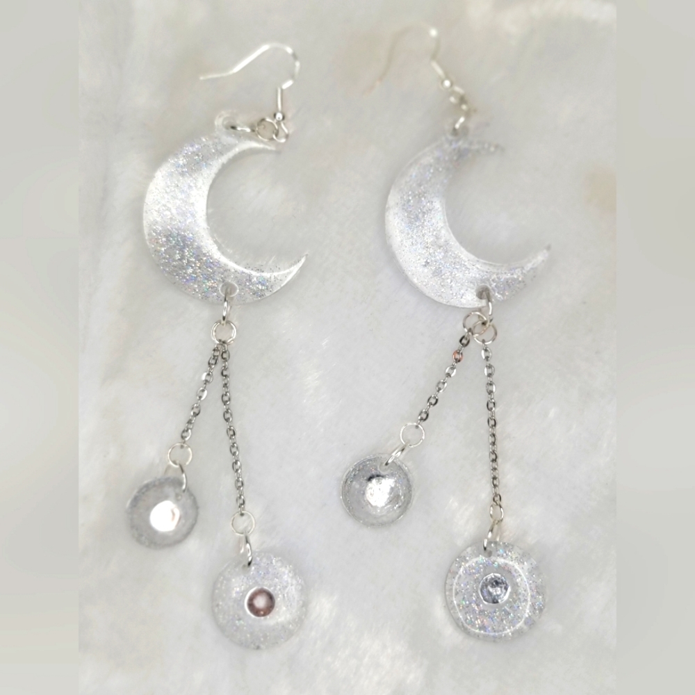 Sparkle Moon Dangle Resin Earrings